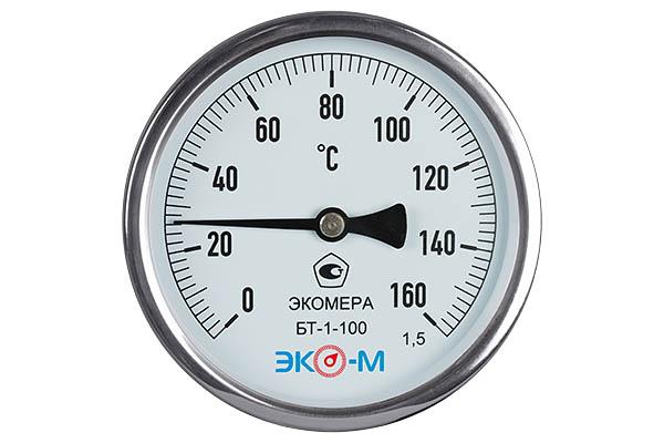 Термометр биметалл БТ-1-100 160С Дк100 L=40 осевой ЭКОМЕРА БТ-1-100-160С-L40